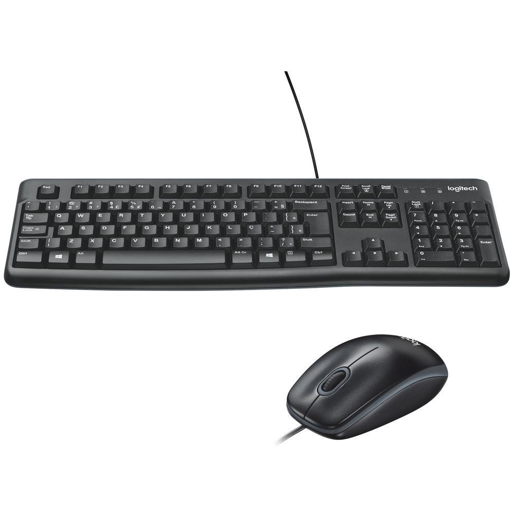 Teclado e Mouse com Fio USB Logitech MK120, Design Confortável, Resistente à Respingos, ABNT2, Preto