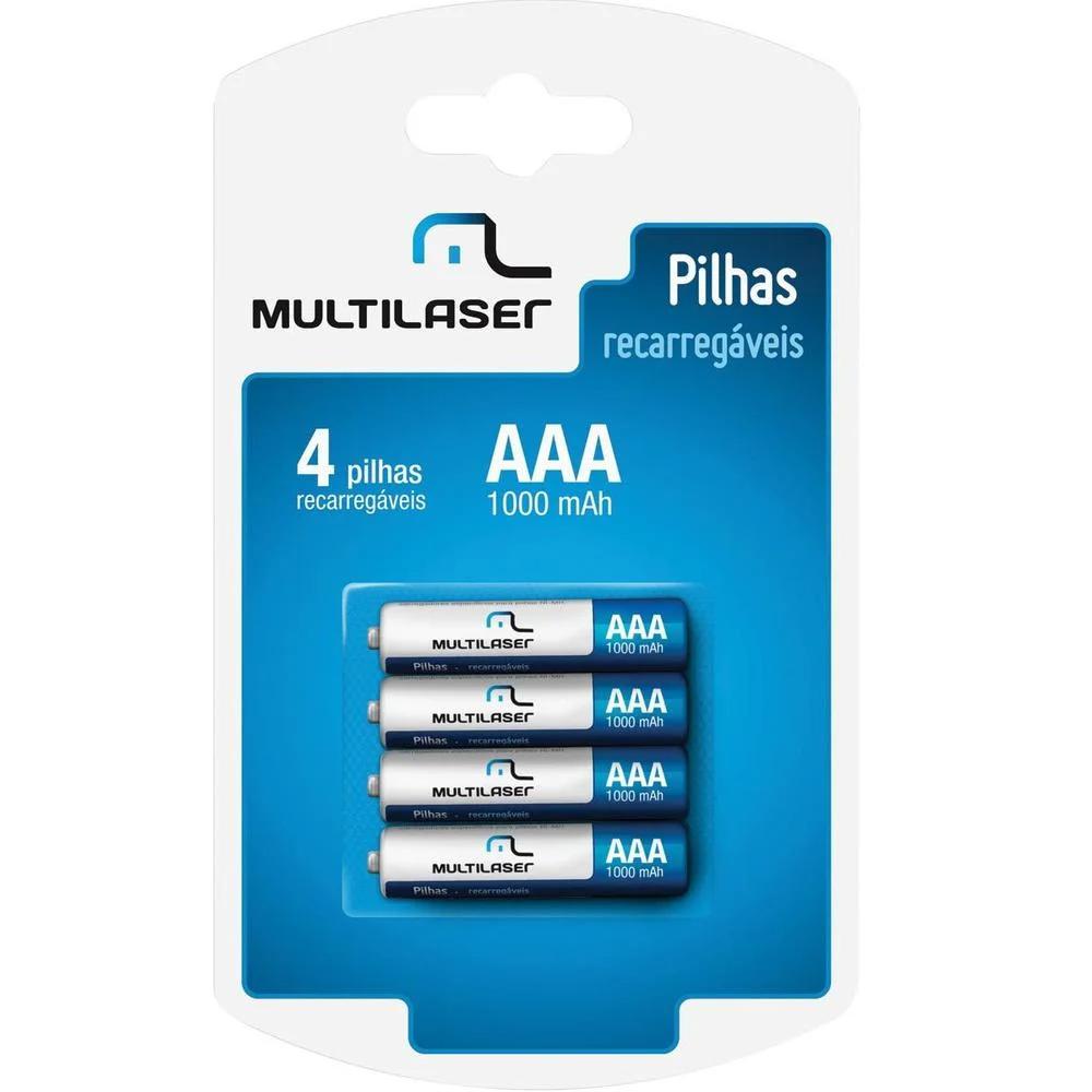 Pilha Recarregavel AAA 1000mAh com 4 Unid Multilaser