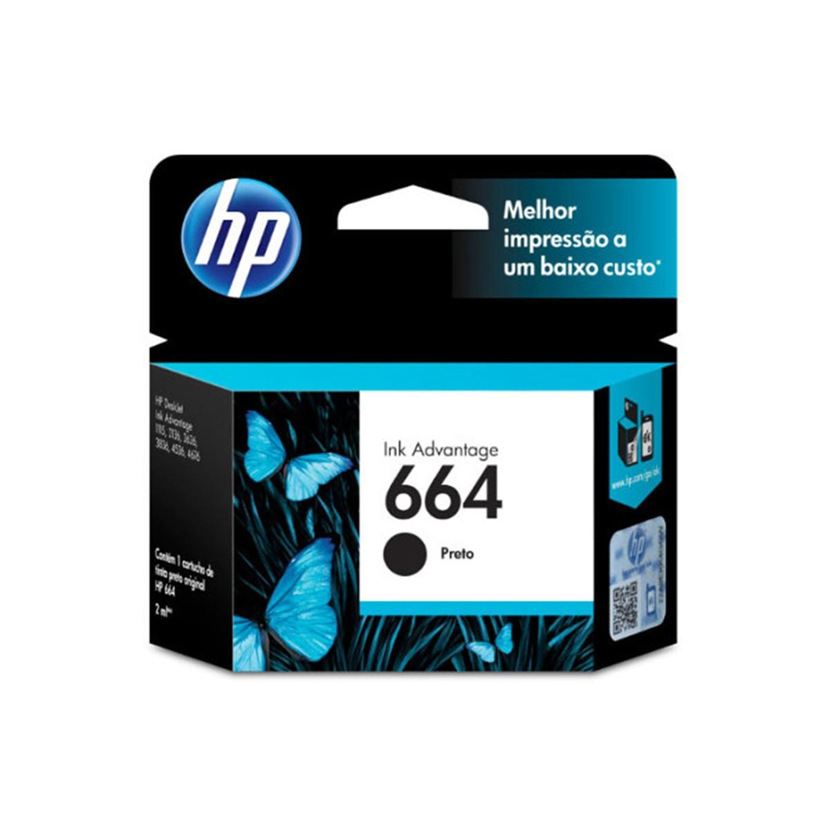 Cartucho de Tinta HP 664 Preto Advantage Original 2ml