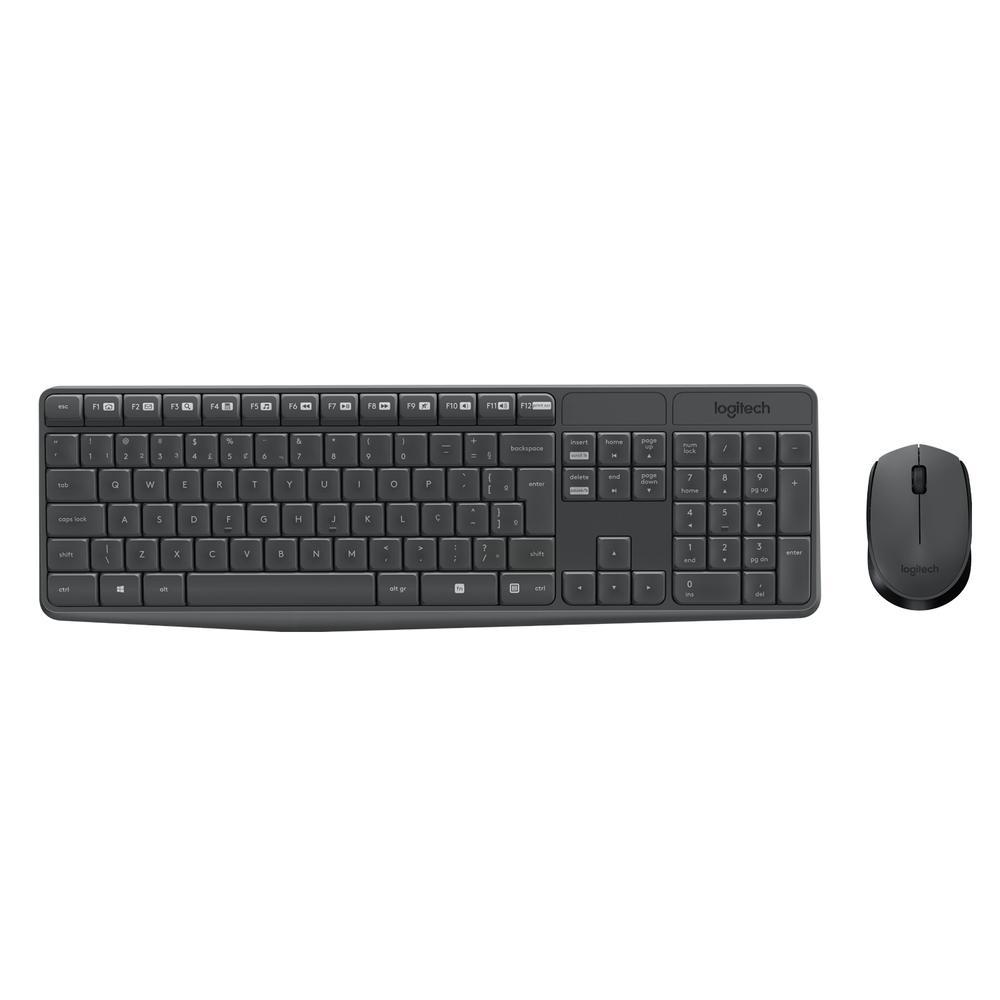 Teclado e Mouse sem Fio Logitech MK235 com Conexão USB, Pilhas Inclusas e Layout ABNT2, Preto