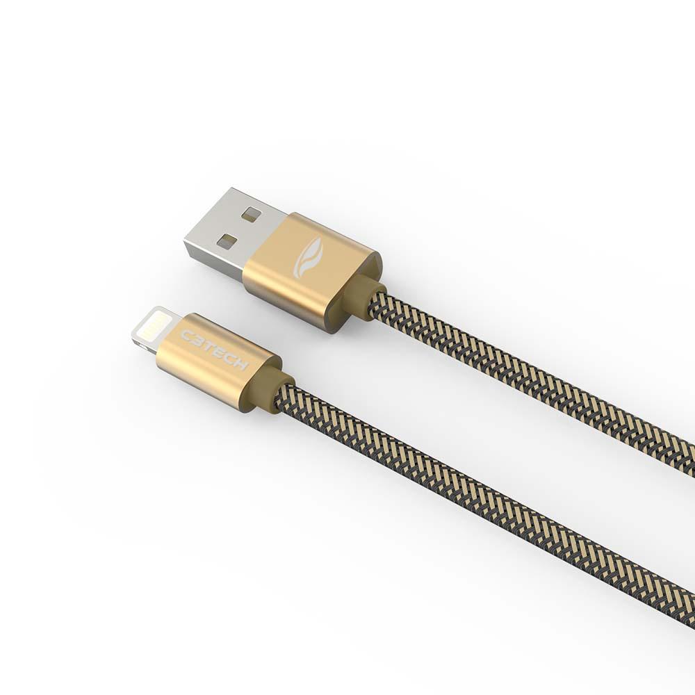 Cabo USB-Lightning 2,0 a 2m Dourado - C3Tech