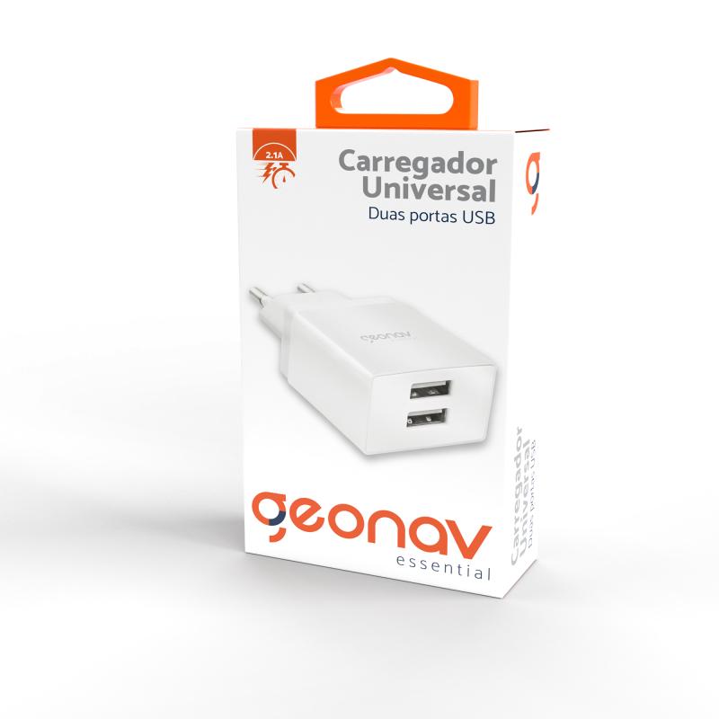 Carregador de Parede com 2 Portas USB Branco Geonav