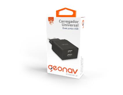 Carregador de Parede com 2 Portas USB Preto Geonav