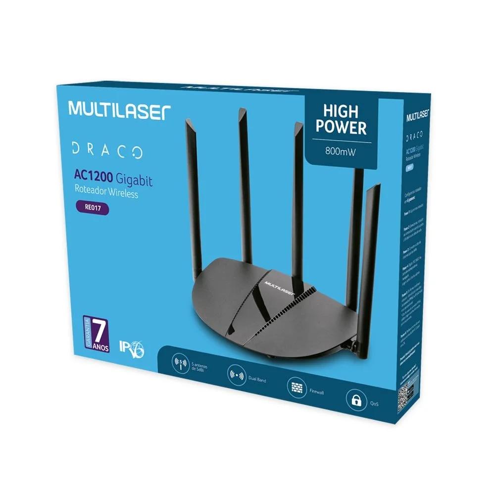 Roteador Multilaser Gigabit AC1200 High Power - RE017 - Multilaser