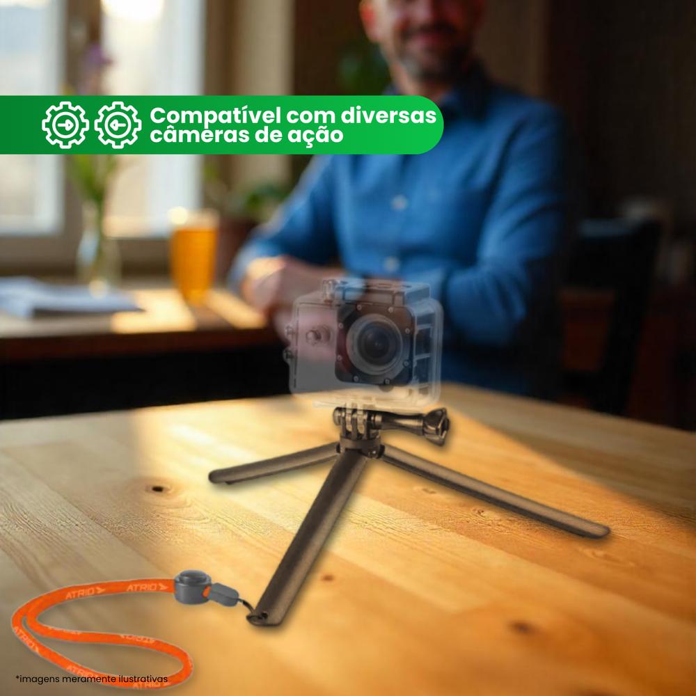 Tripé + Grip de Mão de Fácil Instalação Versátil Preto Atrio - ES068