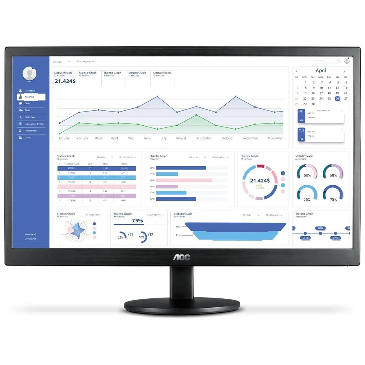 Monitor LED AOC, 18,5" 60Hz HD, HDMI/VGA, 5ms, Preto, E970SWHNL