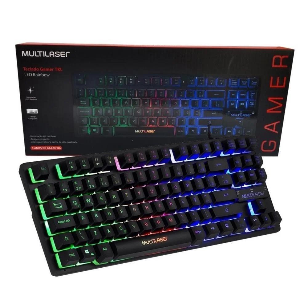 Teclado USB Gamer de Membrana Tkl LED Rainbow - Multilaser