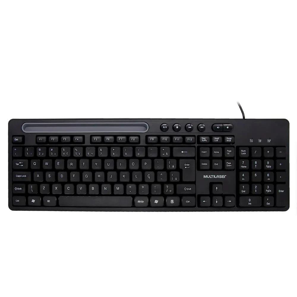 Teclado USB Office Multimídia com Apoio para Smartphone Preto - Multilaser