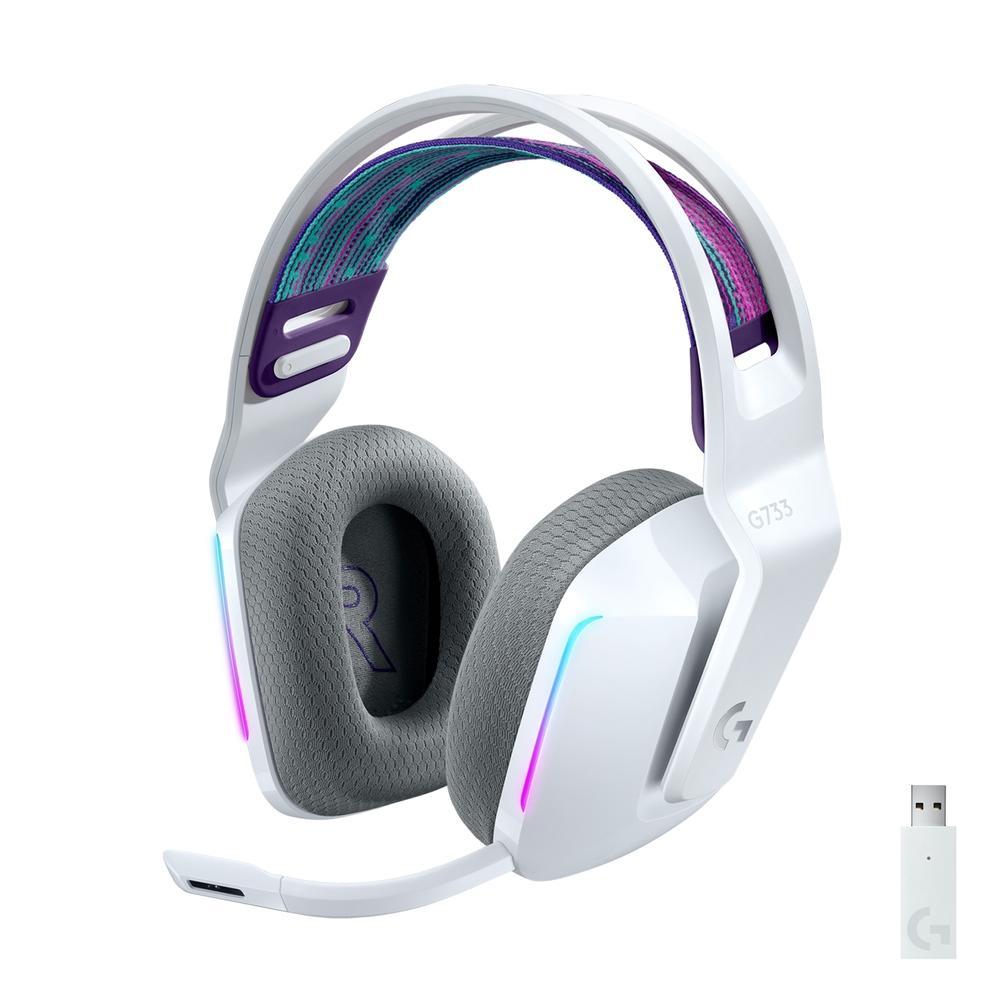 Headset Gamer sem Fio Logitech G733,DOUBY Sourround 7.1 com Blue Voice, RGB Ligthsync, PC e Ps- Branco