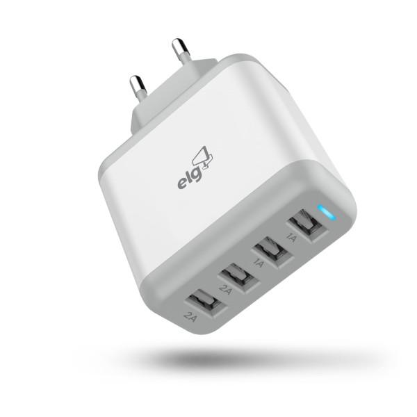 Carregador de Parede Universal 24W com 4 Saídas USB Branco - WC48A