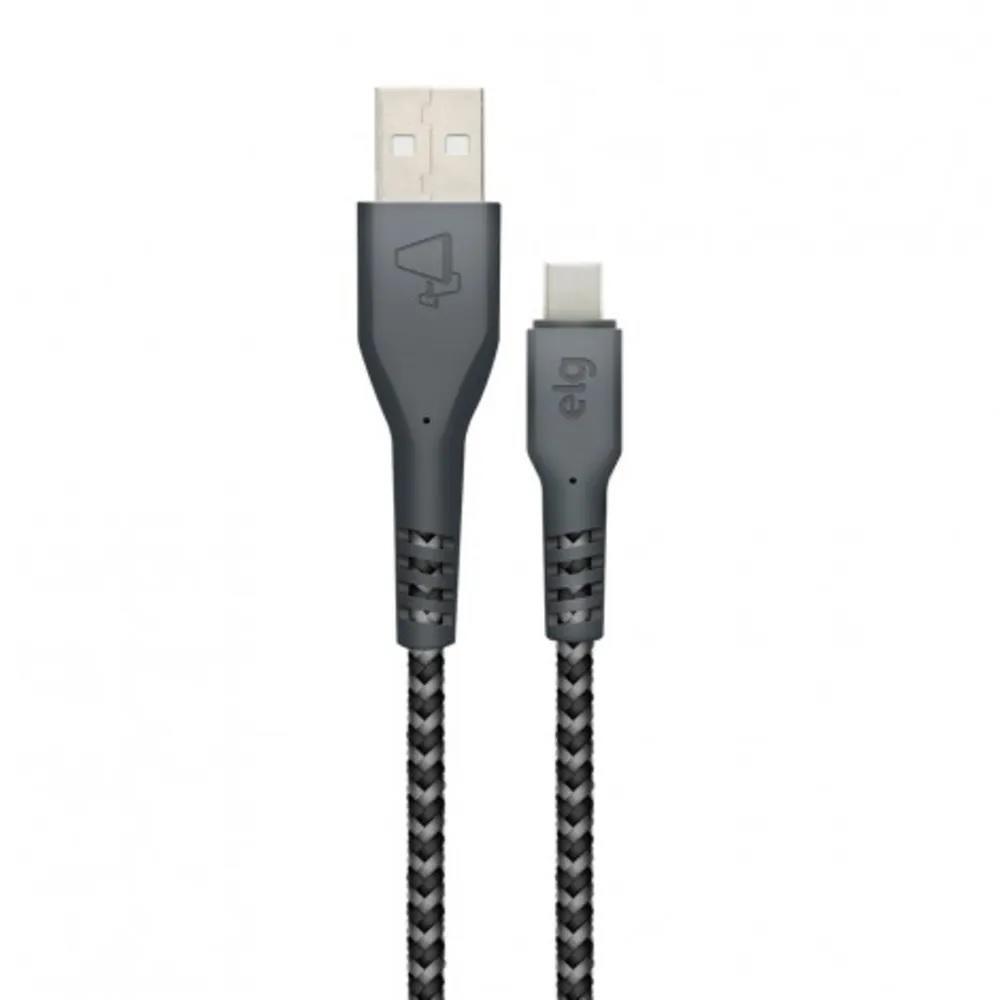 Cabo USB para USB Tipo-C ELG em Nylon Balístico 1 Metro Preto - TC10BL