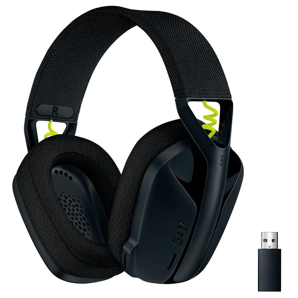 Headset Gamer sem Fio Logitech G435 Light Speed USB e Bluetooth, Dolby Atmos, PC, Ps, Mobile - Preto