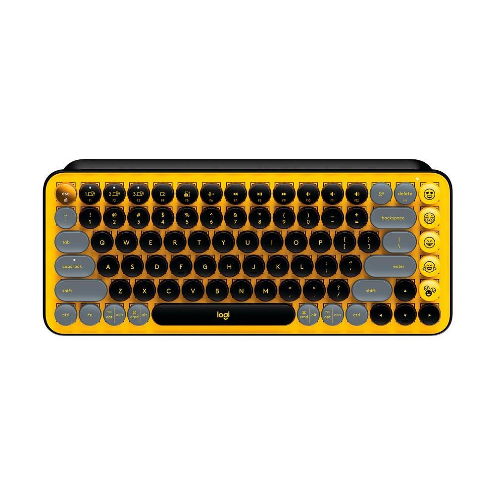 Teclado Mecânico sem Fio Logitech Pop Keys, Switch Brown, Bluetooth, Teclas Emoji, USB, Amarelo