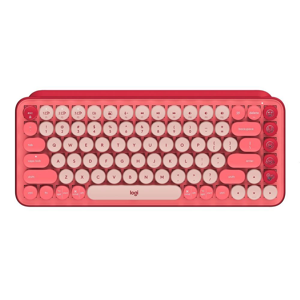 Teclado Mecânico sem Fio Logitech Pop Keys, Switch Brown, Bluetooth, Teclas Emoji, USB, Rosa