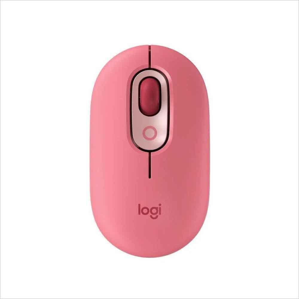 Mouse sem Fio Logitech Pop, 4000 DPI, Botão Emoji, Silenttouch, Compacto, USB, Bluetooth, Rosa