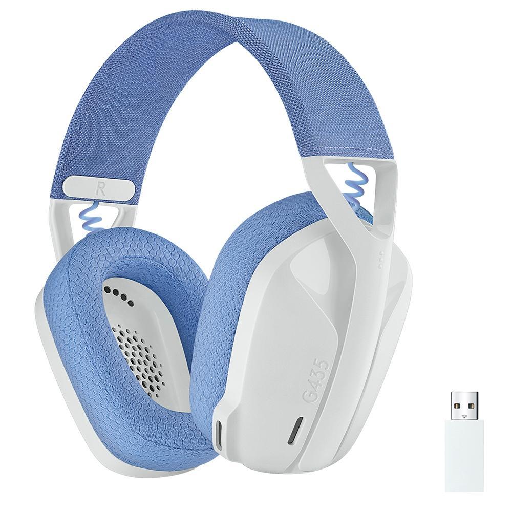 Headset Gamer sem Fio Logitech G435 Light Speed USB e Bluetooth, Dolby Atmos, PC, Ps, Mobile- Branco