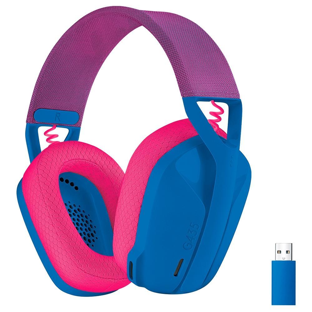 Headset Gamer sem Fio Logitech G435 Light Speed USB e Bluetooth, Dolby Atmos, PC, Ps, Mobile - Azul