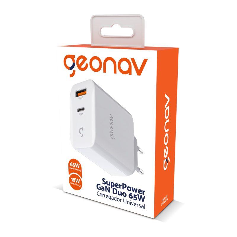 Carregador de Parede com 2 Portas USB Super Power 65W Gan Duo - Geonav