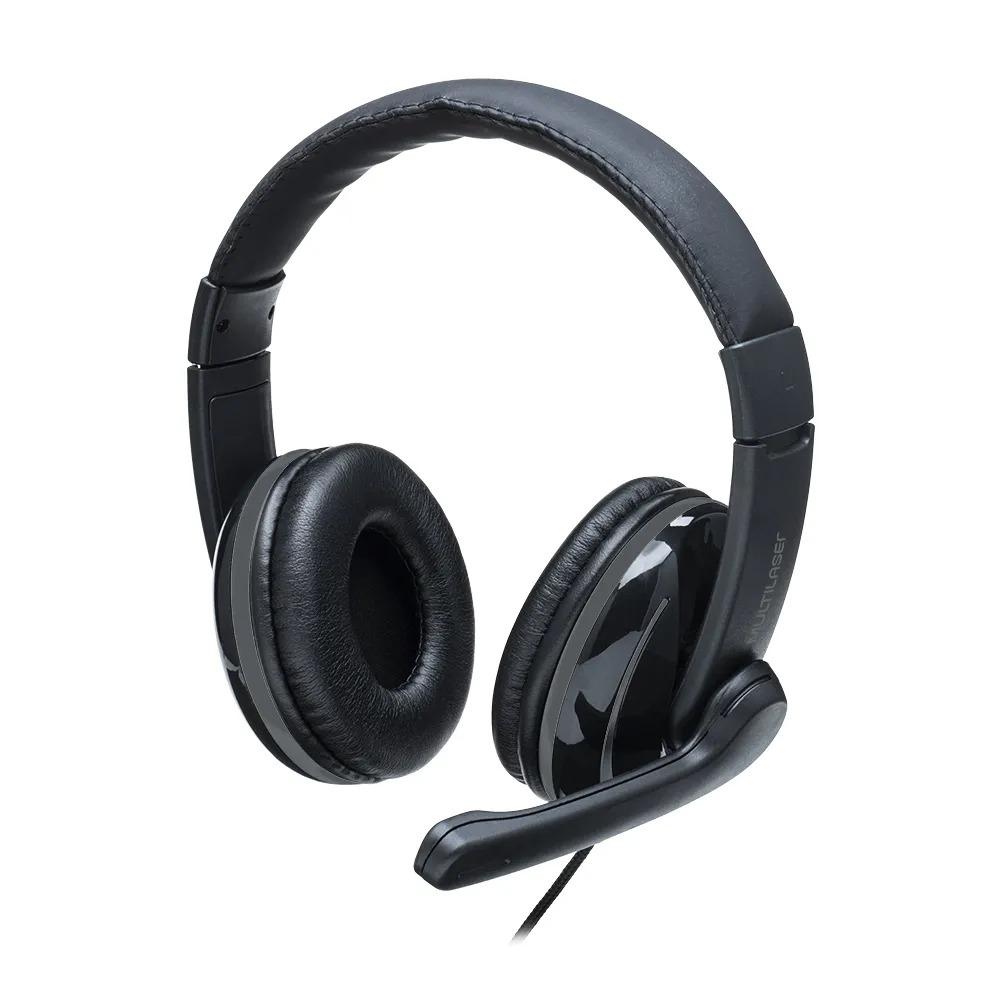 Headset com Fio P2 Multilaser Pro Preto, Cancelamento de Ruído, Controle de Volume, Microfone, PH316