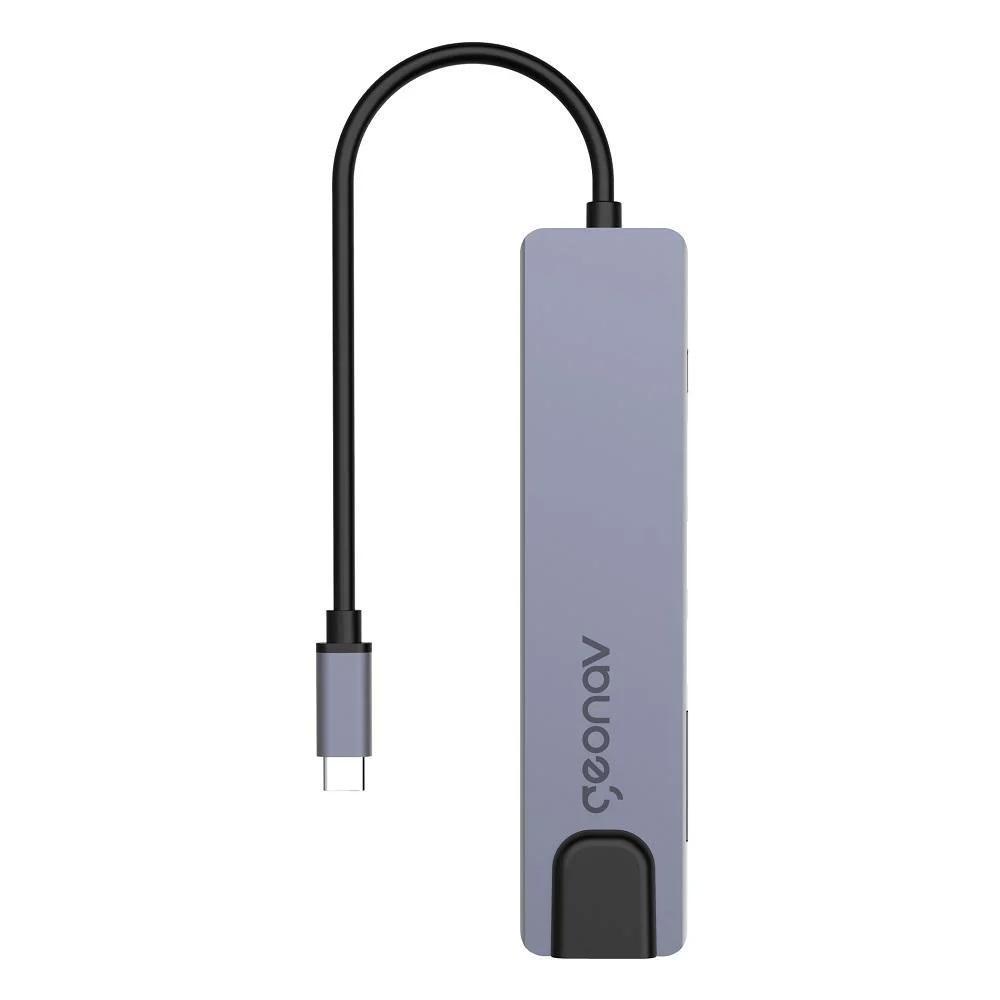 Hub Tipo C 7 em 1 com USB-C PD, 2x USB 3.0, HDMI 4K, Cartão SD, Micro SD, Ethernet 100Mbps - Geonav
