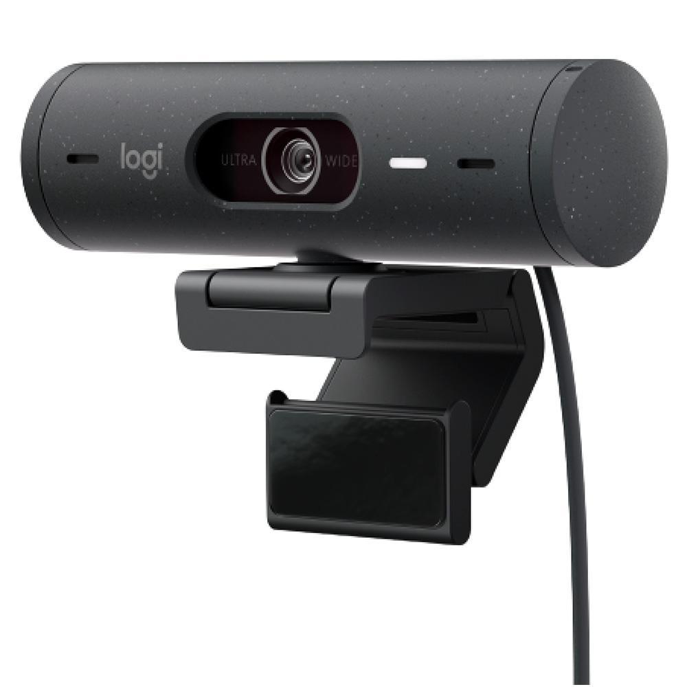 Webcam Full HD Logitech Brio 500, 1080P, 30 Fps, Microfones Duplos, USB-C, Suporte Incluso, Grafite
