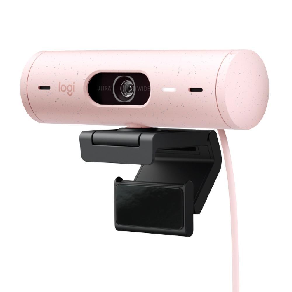 Webcam Full HD Logitech Brio 500, 1080P, 30 Fps, Microfones Duplos, USB-C, Suporte Incluso, Rosa