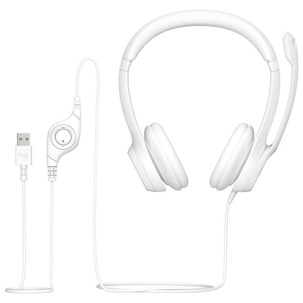Headset com Fio USB Logitech H390 com Controle de Áudio e Reduçao de Ruído - Branco