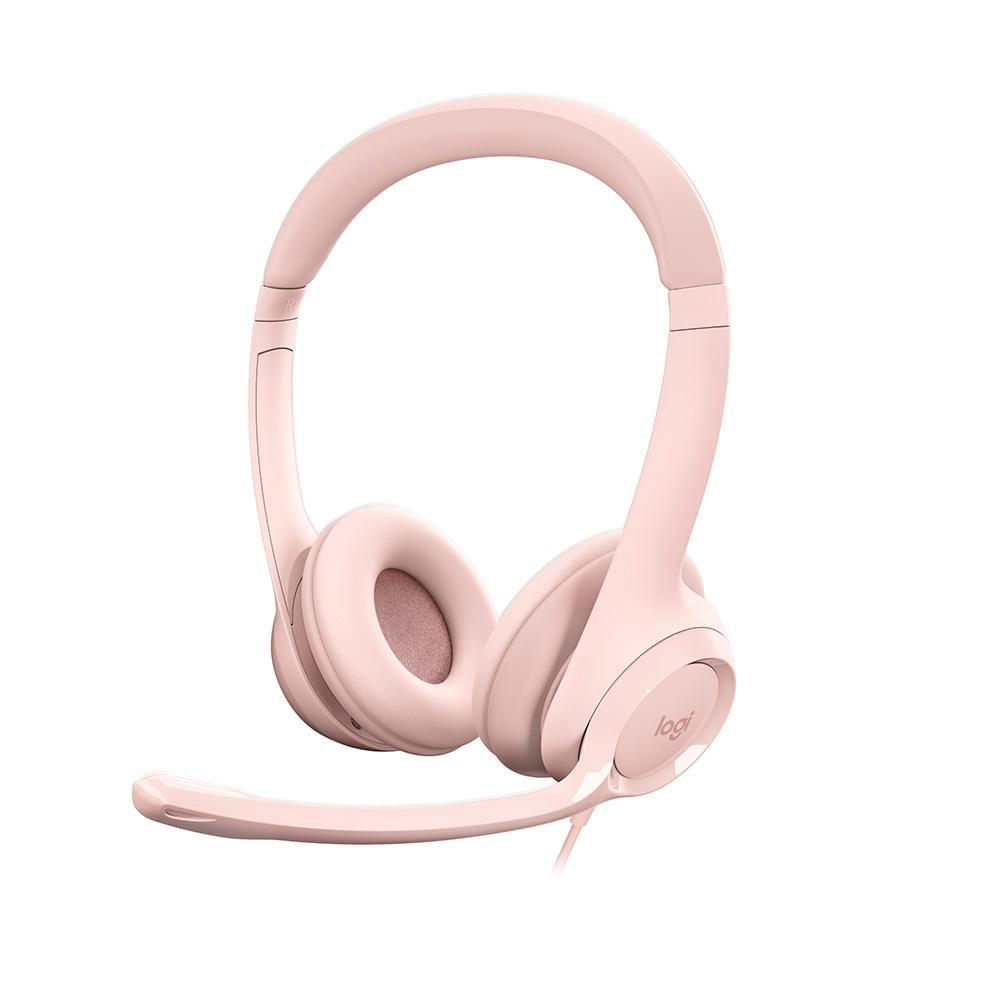 Headset com Fio USB Logitech H390 Controles de Áudio Integrado, Microfone com Redução de Ruído - Rosa