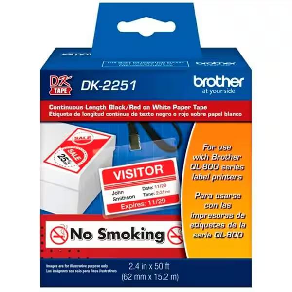 Etiqueta Brother DK-2251 Preto e Vermelho sobre Branco 62mm