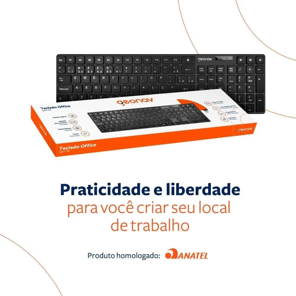 Teclado sem Fio 2,4GHz Office Preto - Geonav
