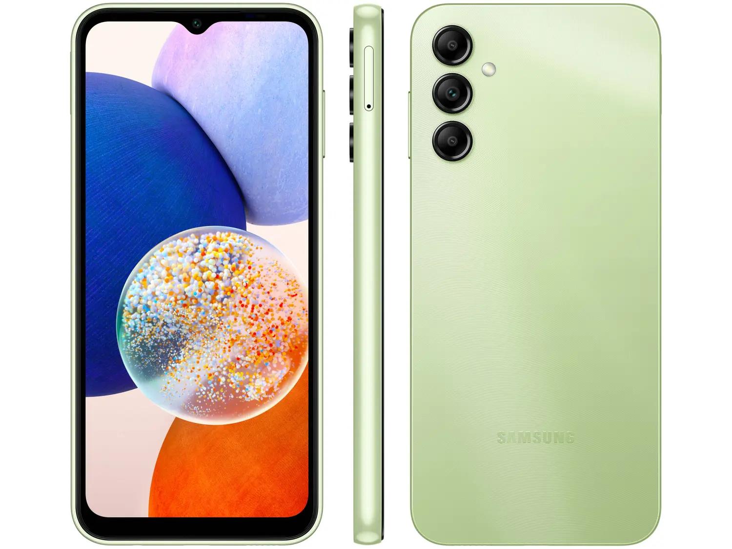 Smartphone Samsung Galaxy A14 5G Verde Lima, 64GB, 4GB RAM, Tela 6.6", Câmera Tripla 50MP