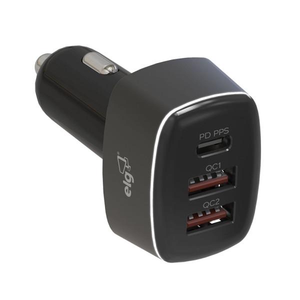 Carregador Veicular Universal 56W ELG 1x USB Tipo C pps e 2x USB Qc (Quick Charge) Grafite - CC3SPPS