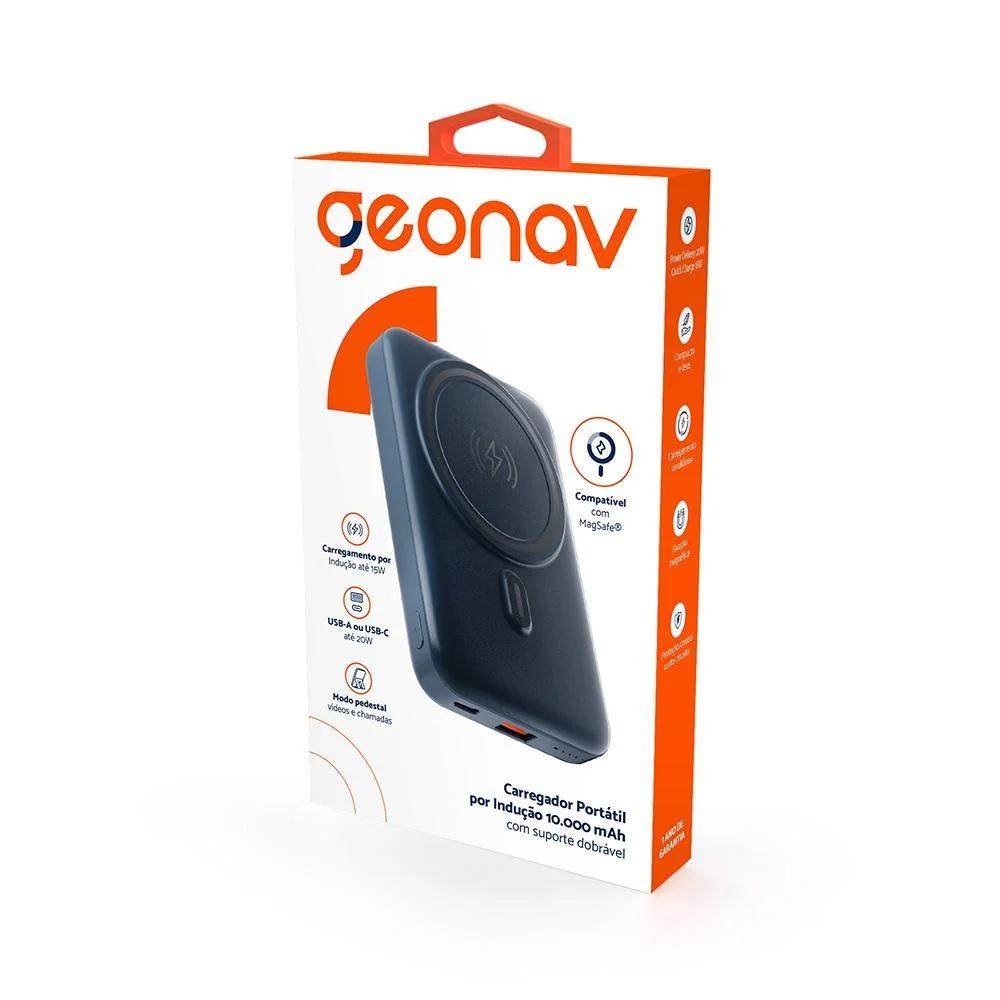 Carregador Portátil por Indução 10.000 mAh com Suporte Dobrável PB10MAGSG - Geonav