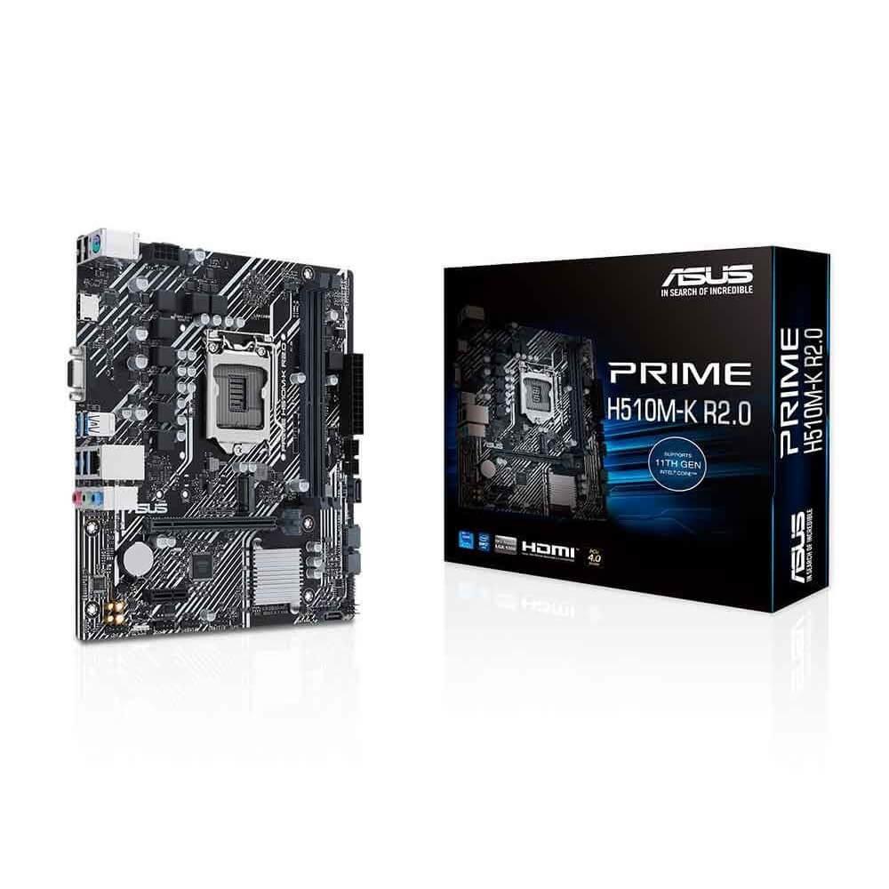 Placa Mãe LGA 1200 ASUS Prime H510M-K R2.0 MATX, DDR4, VGA/HDMI, M.2, USB 3.2 - 10ª/11ª Ger