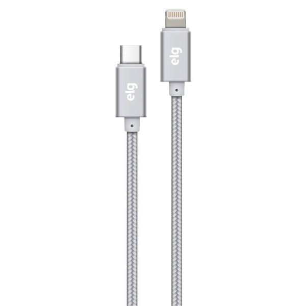 Cabo USB Tipo C para Lightning ELG em Nylon Reforcado 1 Metro Prata - TCL10BS