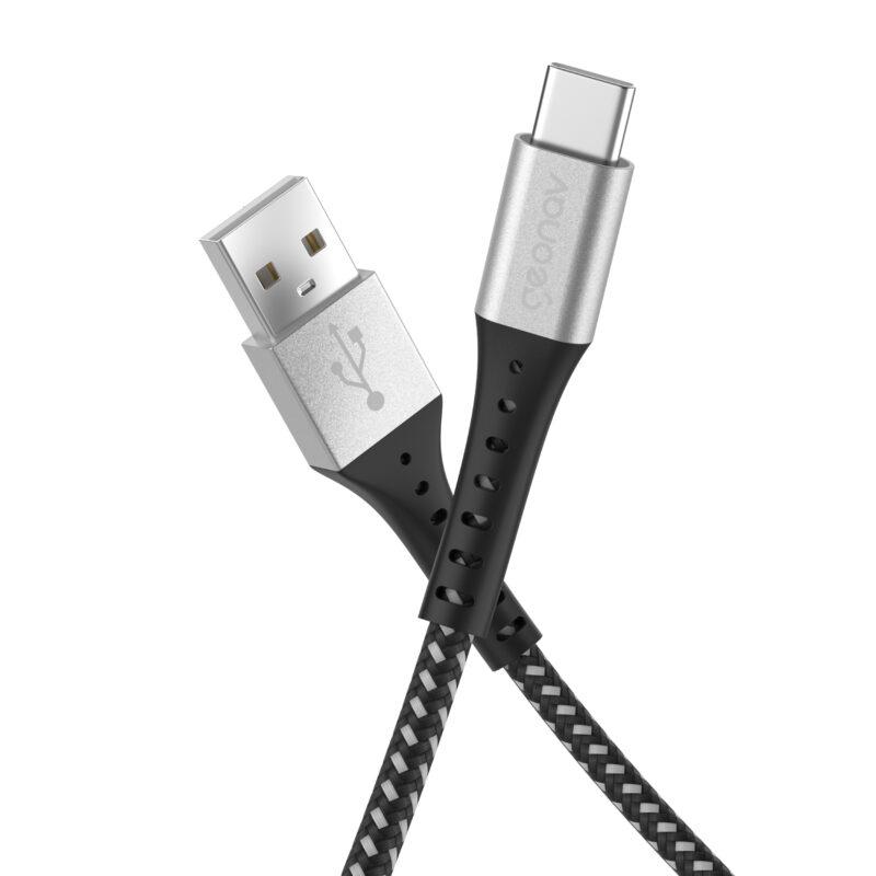 Cabo USB para USB-C de Nylon Trançado Essential 1,2 Metro Preto - Geonav