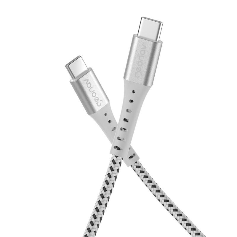 Cabo USB-C para USB-C de Nylon Trançado Essential 1,2 Metro Branco - Geonav