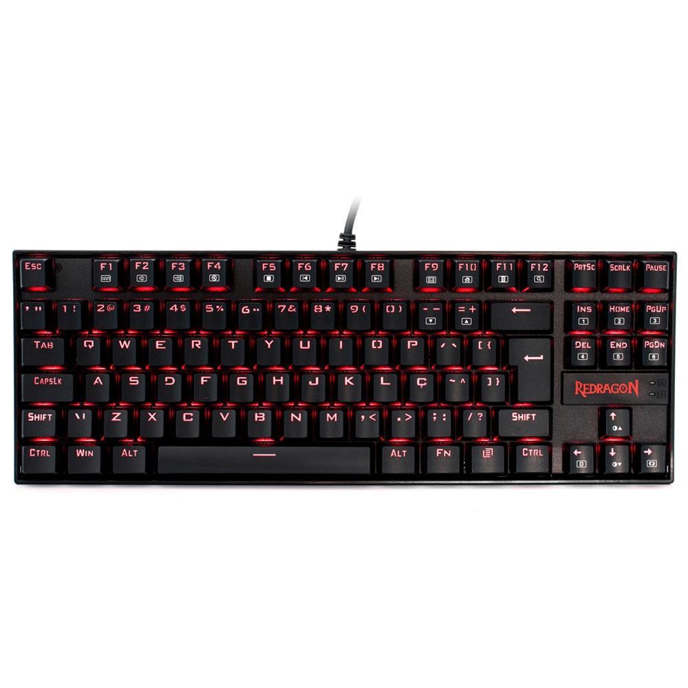 Teclado Gamer Mecânico Redragon Kumara, Anti-Ghosting, LED Vermelho, Switch Outemu Blue, ABNT2, Pret
