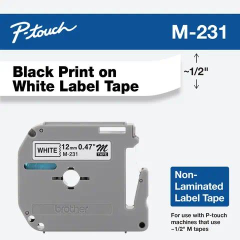 Fita M-Tape M231 12mm Preto sobre Branco Rolo 8m