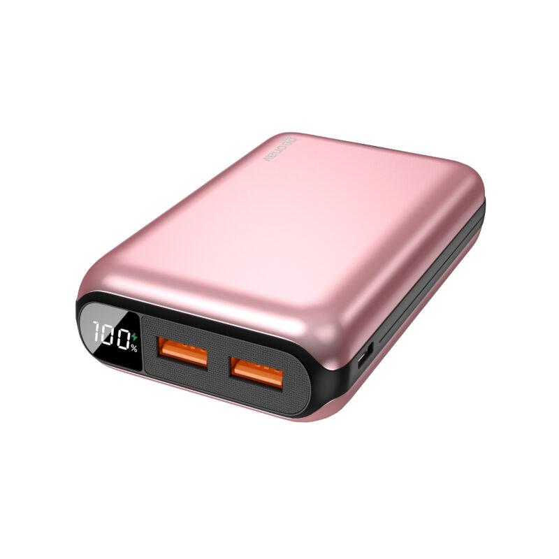 Carregador Portátil Universal 20.000mAh, USB-a (até 18W) + USB-C (até 20W), Compacto - Rosa