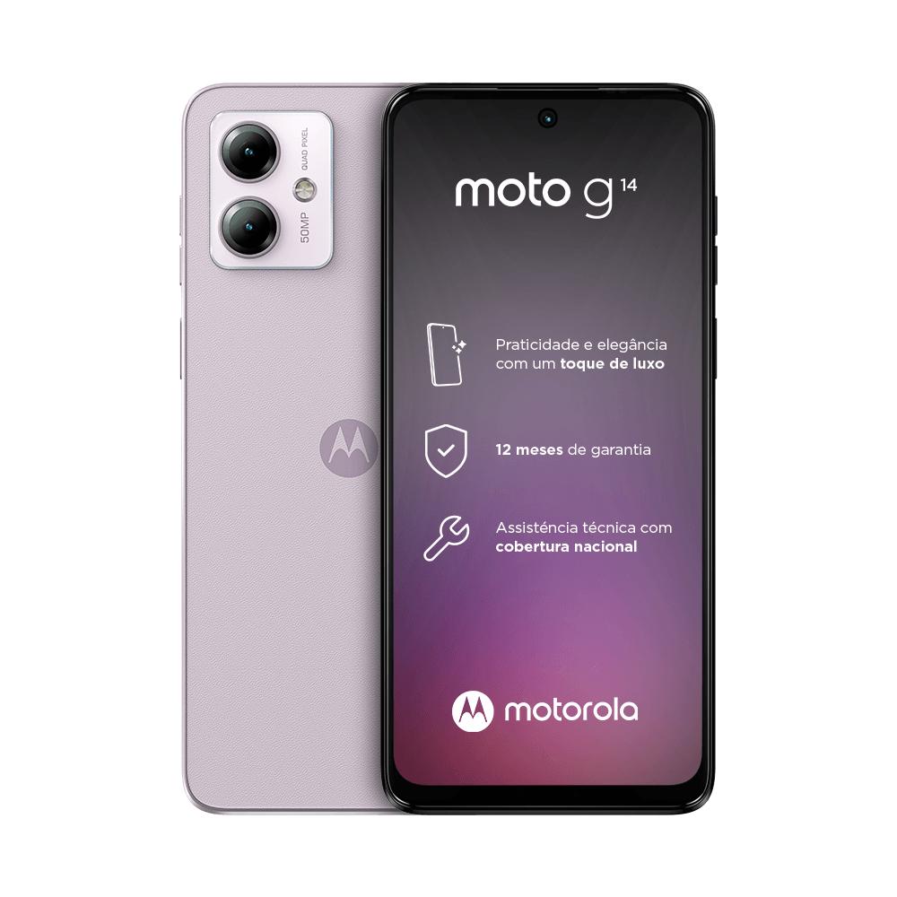 Smartphone Motorola Moto G14, 128GB, 4GB RAM, Câmera Dupla 50MP e Macro de 2MP, Tela de 6,5", Lilas