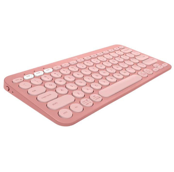 Teclado sem Fio Logitech, Bluetooth e USB, Pebble Keys 2 K380S, Easy-Switch e Pilha Inclusa, Rosa