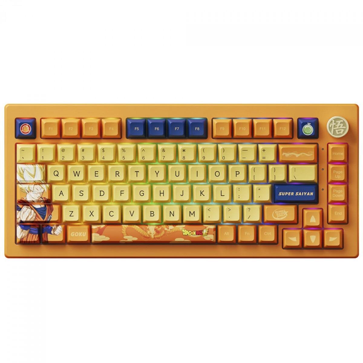 Teclado Gamer Mecânico sem Fio AKKO Dragon Ball Super Goku 5075B RGB Bluetooth ANSI