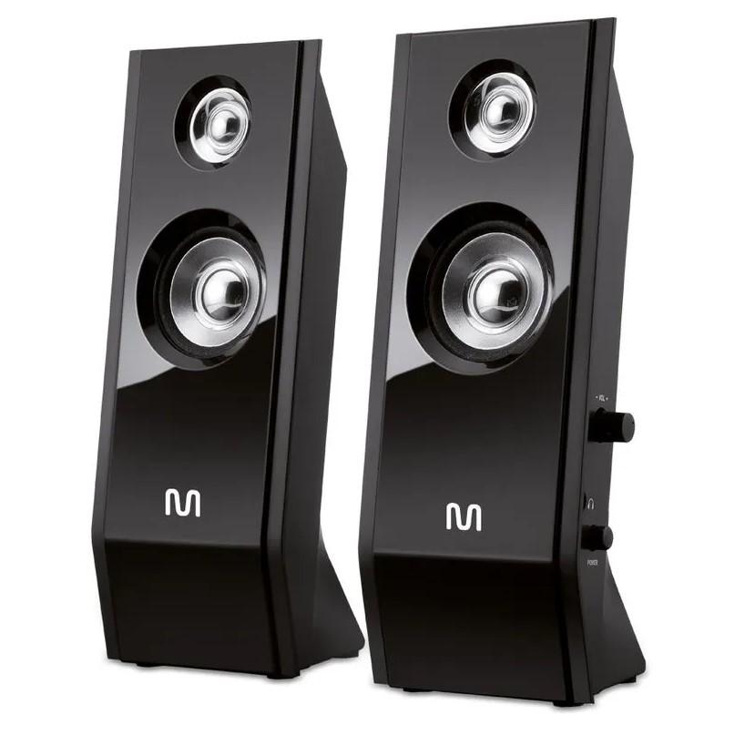 Caixa de Som 2.0 Multimídia Black Piano 8W RMS Conexão P2 Controle Volume Preto - SP091