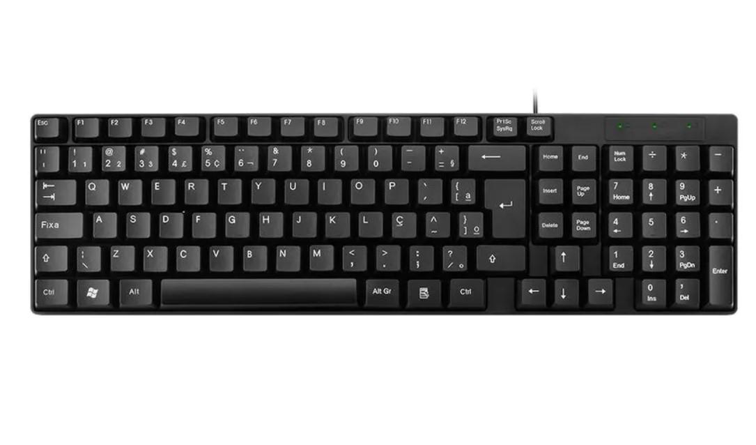 Teclado com Fio Compacto Conexão USB Cabo de 120cm Resistente Água Preto - TC193BU
