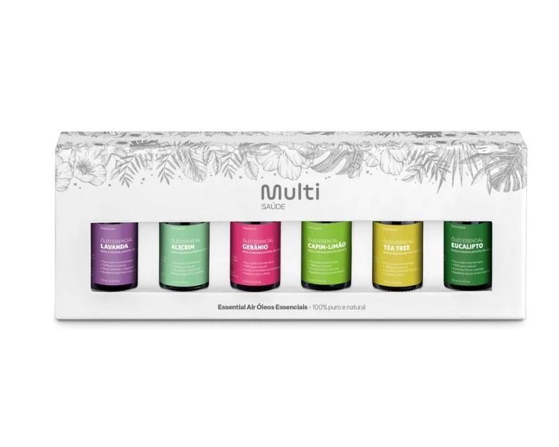 Kit com 6 Óleos Essenciais Lavanda Alecrim Gerânio Capim Limão Tea Tree e Eucalipto - HC165