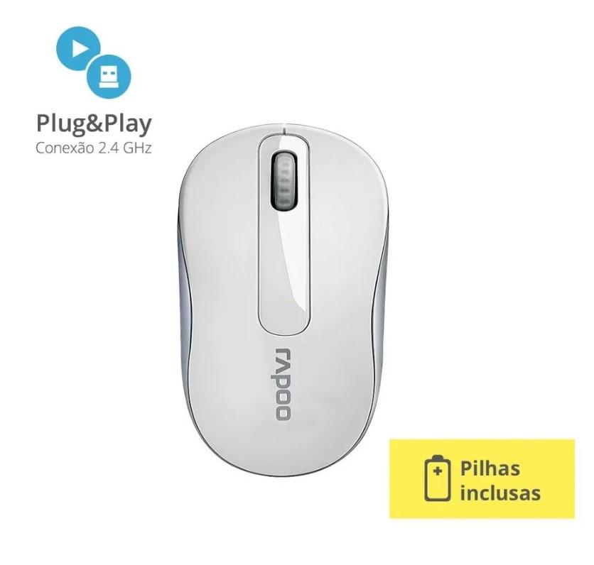 Mouse sem Fio M10 2.4 GHz Branco com Pilha Inclusa RA007- Rapoo