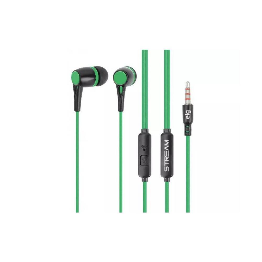 Fone de Ouvido ELG Intra-Auricular Preto e Verde Cabo 1,2 Metro - STR05GK