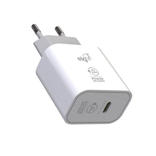 Carregador de Parede Universal ELG 20W com 1 Saída USB Tipo C, Power Delivery Branco - Wcpd