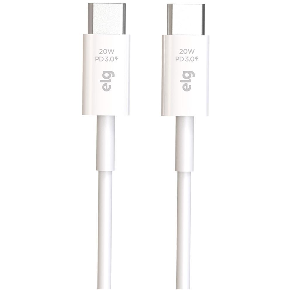 Cabo USB Tipo C PD para USB Tipo C PD ELG 1 Metro 3A/20W Branco - TCL20W